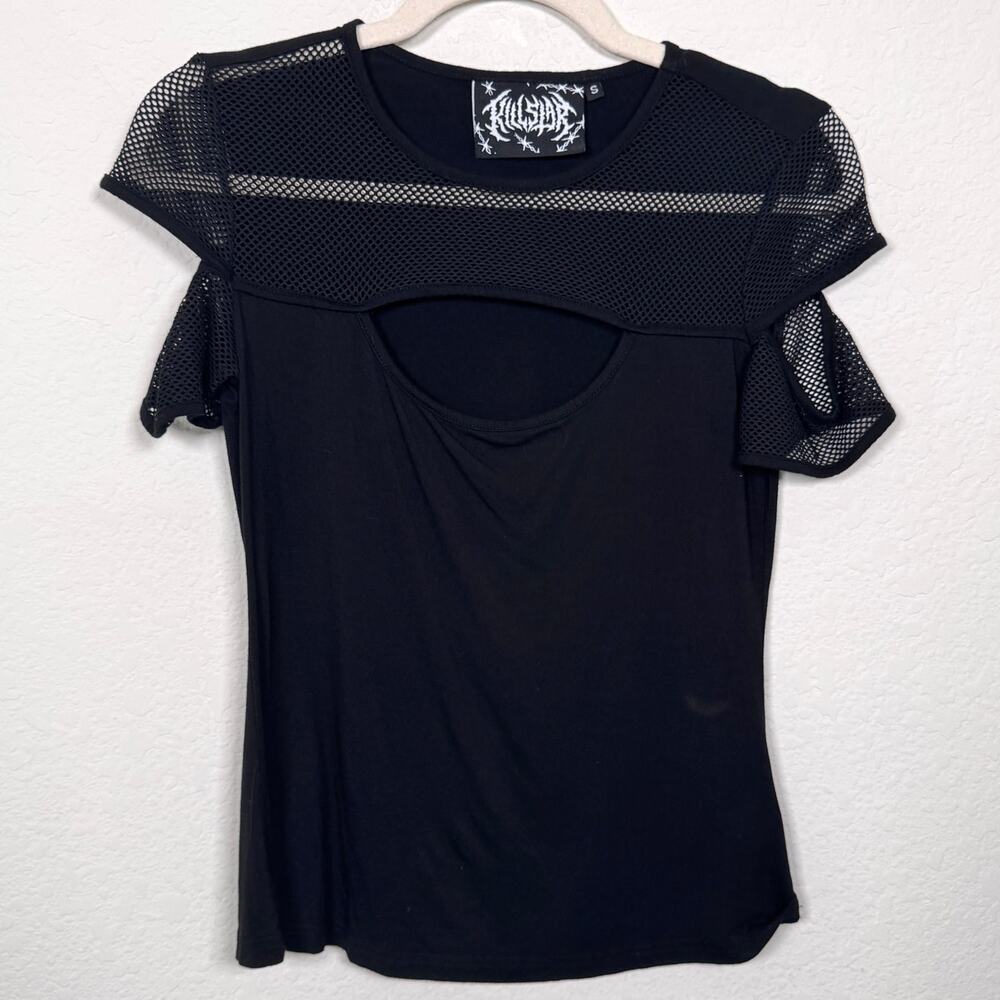 Killstar Womens Jovie Fishnet Cutout T Shirt Top Size S Mesh Goth Alt Black